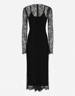 Chantilly lace fil coupé calf-length dress