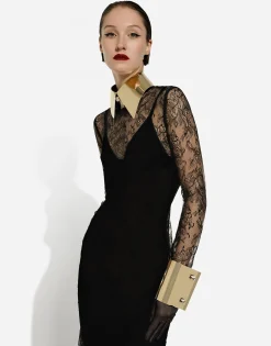 Chantilly lace fil coupé calf-length dress
