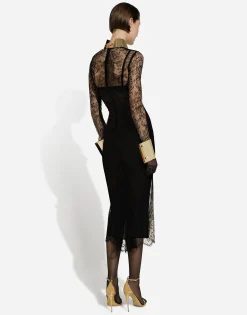 Chantilly lace fil coupé calf-length dress