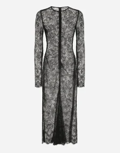 Chantilly lace fil coupé calf-length dress