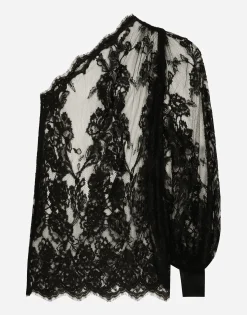 Chantilly lace one-shoulder blouse
