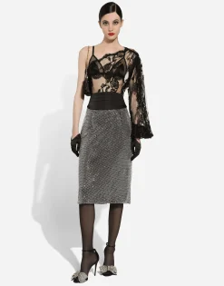 Chantilly lace one-shoulder blouse