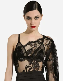 Chantilly lace one-shoulder blouse