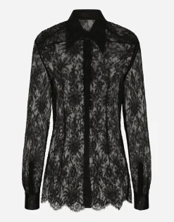Chantilly lace shirt with satin details