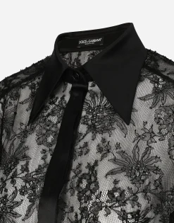 Chantilly lace shirt with satin details