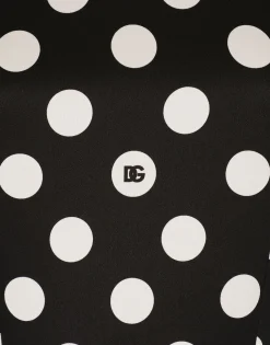 Charmeuse calf-length circle-skirt dress with polka-dot print