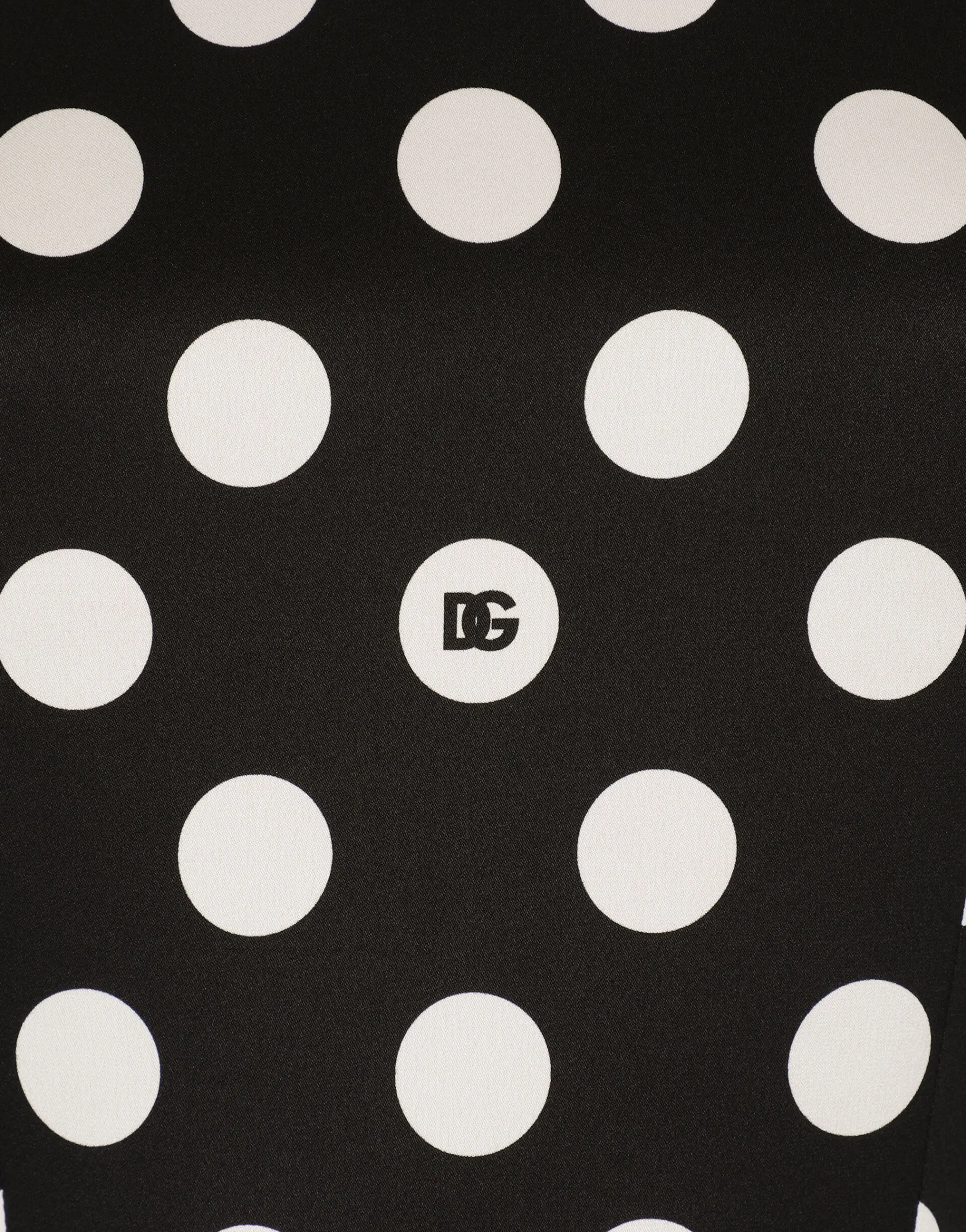 Charmeuse calf-length circle-skirt dress with polka-dot print