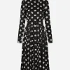 Charmeuse calf-length dress with all-over DG print