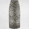 Charmeuse calf-length pencil skirt with leopard print