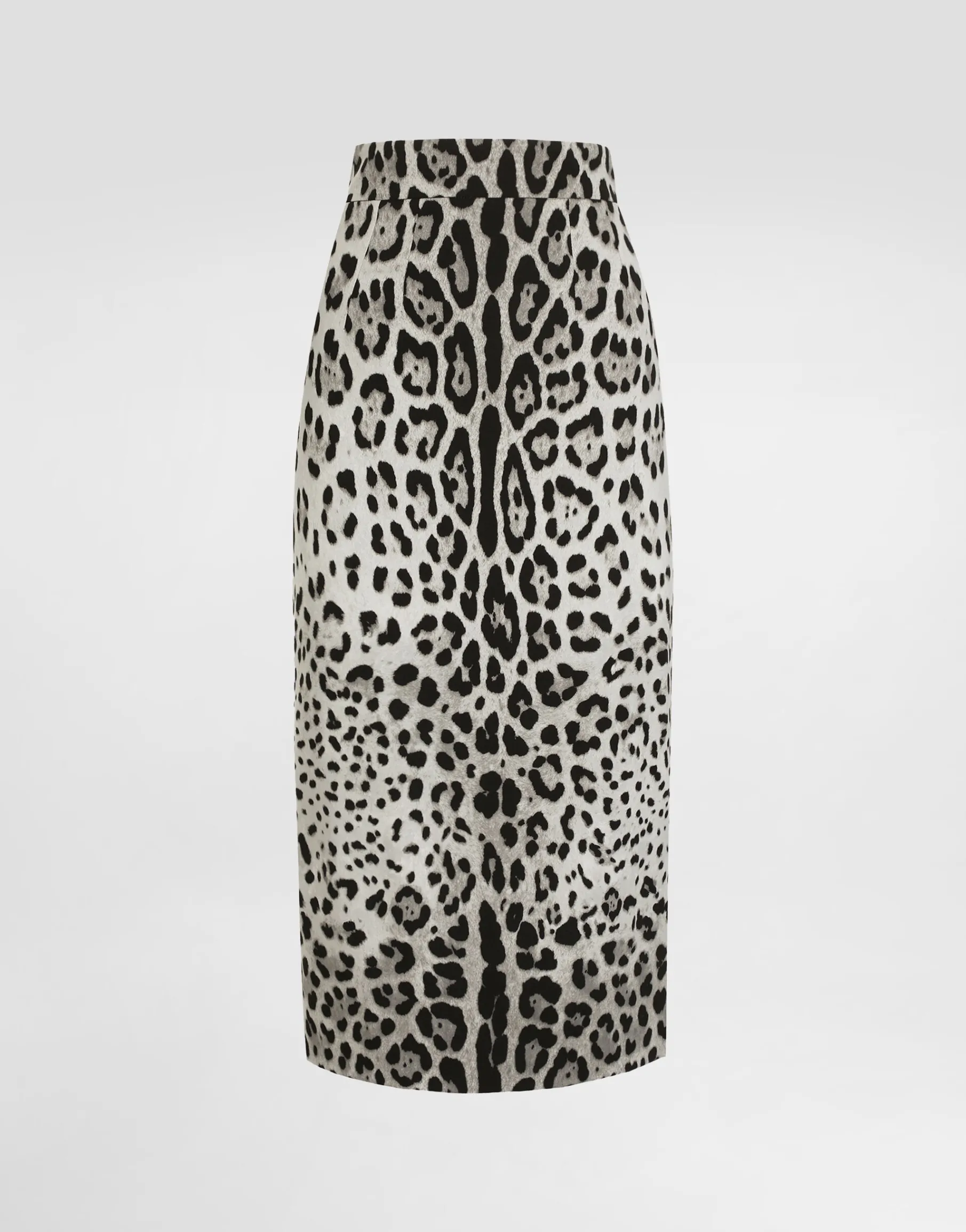 Charmeuse calf-length pencil skirt with leopard print