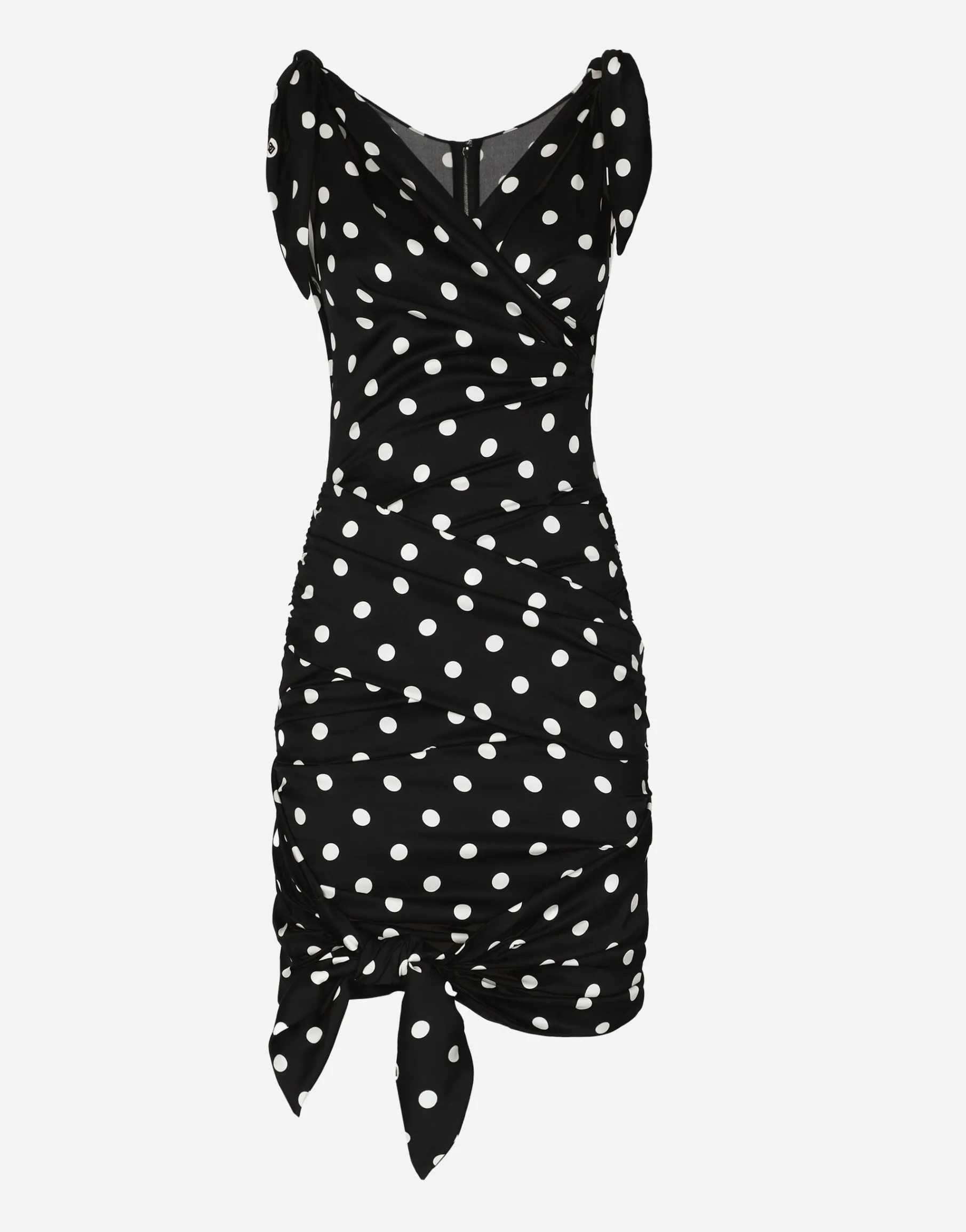 Charmeuse midi dress with draping and polka-dot print
