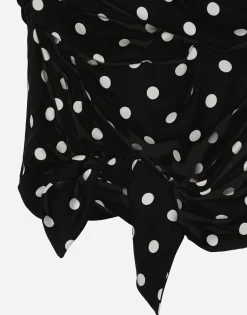 Charmeuse midi dress with draping and polka-dot print