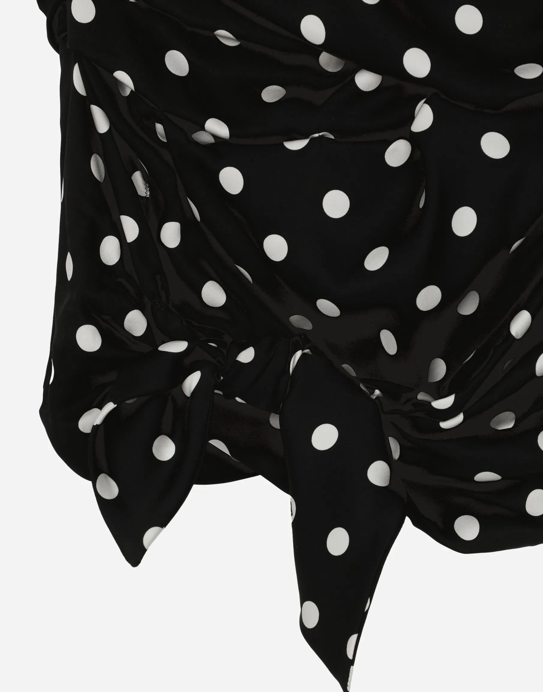 Charmeuse midi dress with draping and polka-dot print
