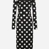 Charmeuse sheath dress with macro polka-dot print