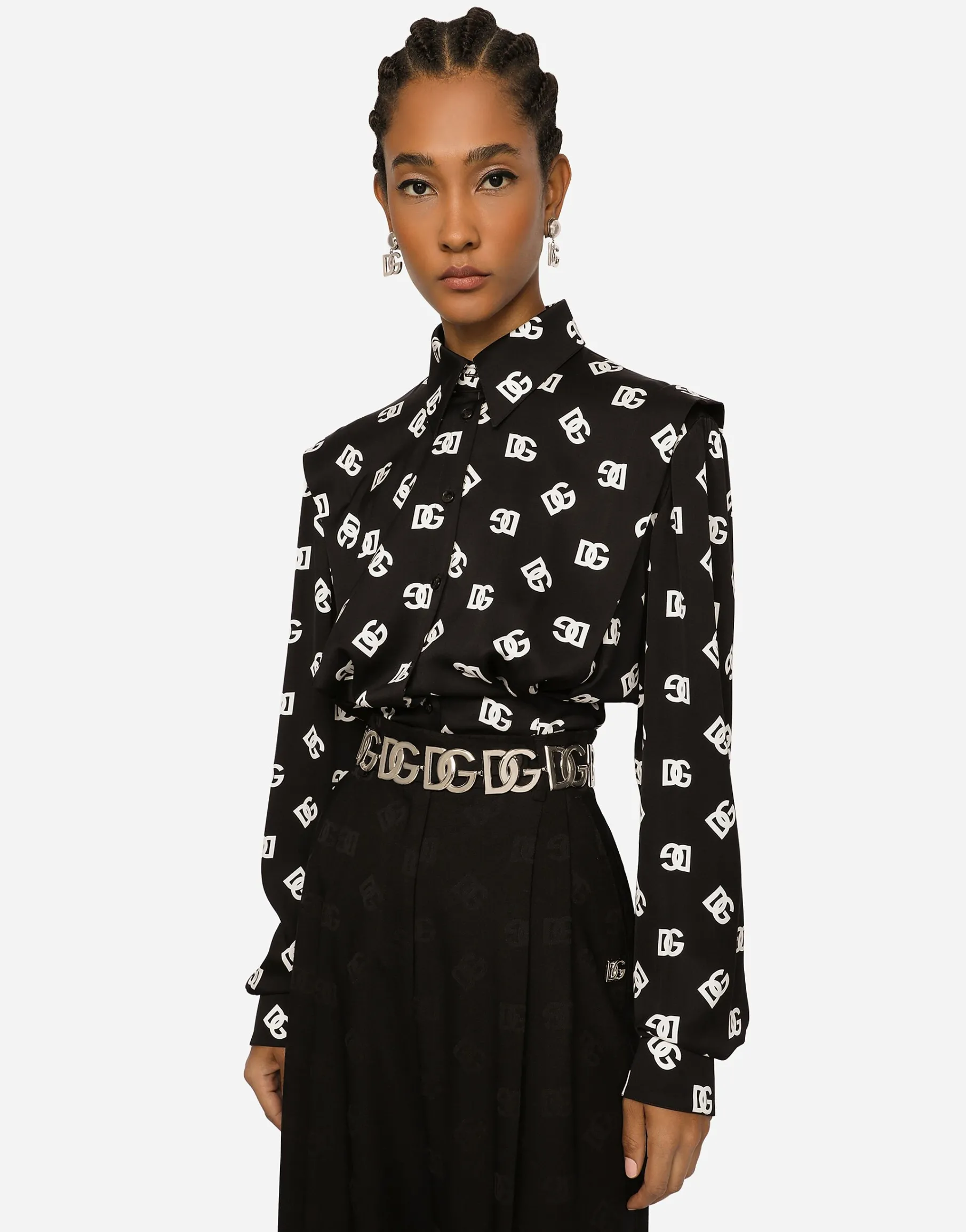 Charmeuse shirt with all-over DG logo print