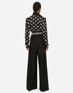 Charmeuse shirt with all-over DG logo print