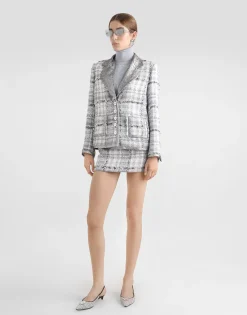 Check lurex raschel tweed miniskirt