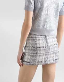 Check lurex raschel tweed miniskirt