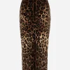 Chenille calf-length skirt with jacquard leopard design