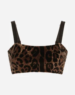 Chenille crop top with jacquard leopard design