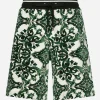 Chenille jogging shorts with majolica print