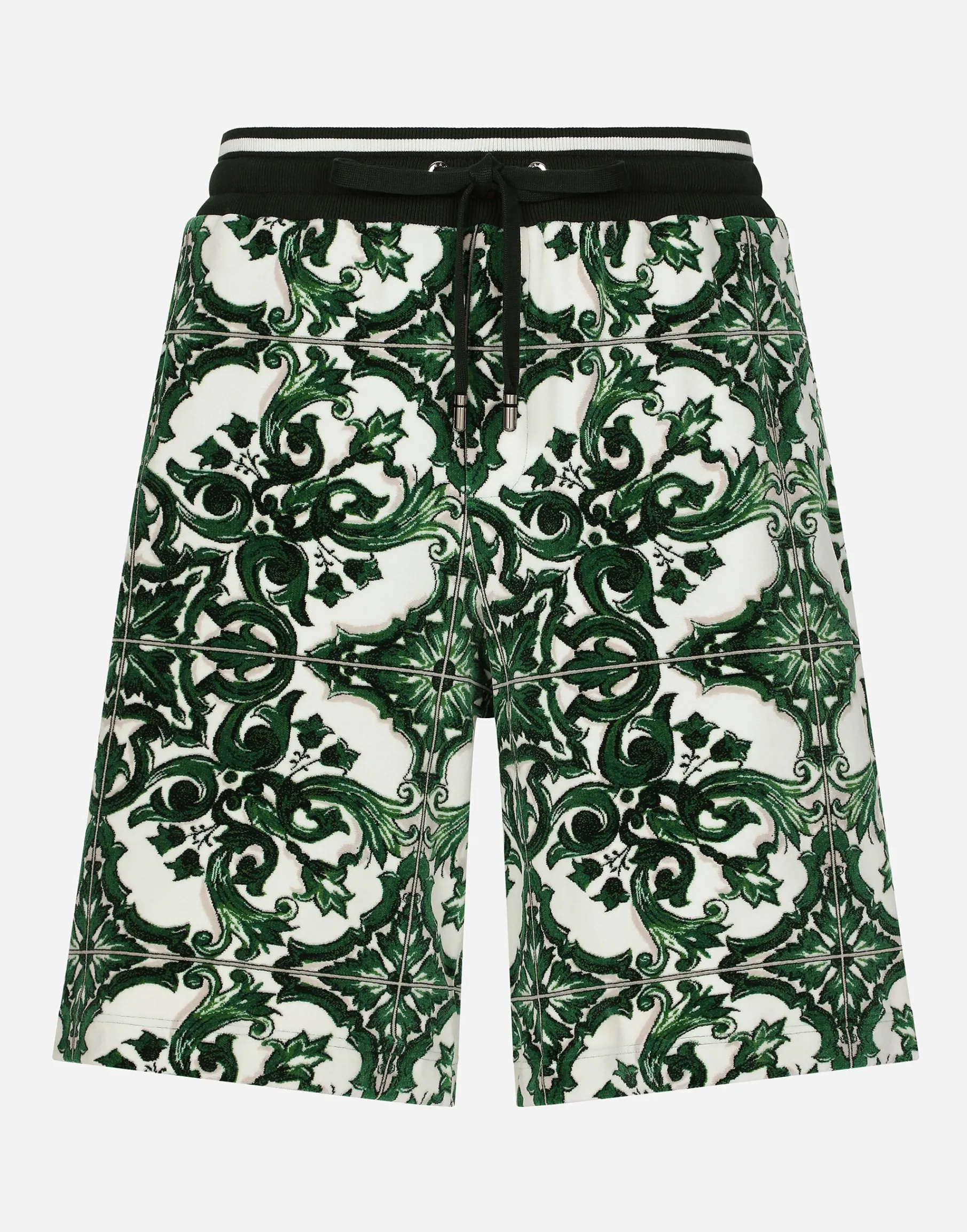 Chenille jogging shorts with majolica print