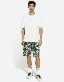 Chenille jogging shorts with majolica print
