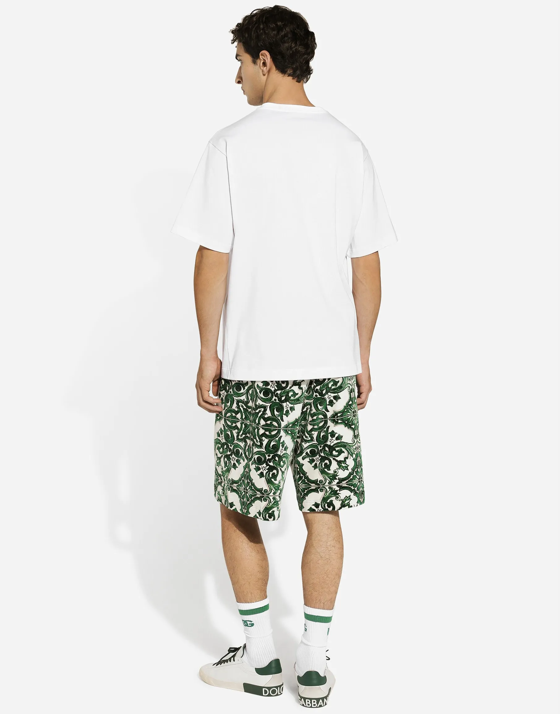 Chenille jogging shorts with majolica print