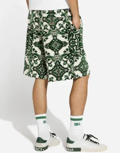 Chenille jogging shorts with majolica print