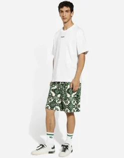 Chenille jogging shorts with majolica print