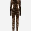 Chenille jumpsuit with jacquard leopard design