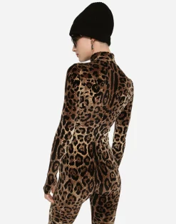 Chenille jumpsuit with jacquard leopard design