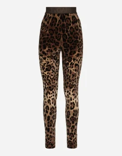 Chenille leggings with jacquard leopard design