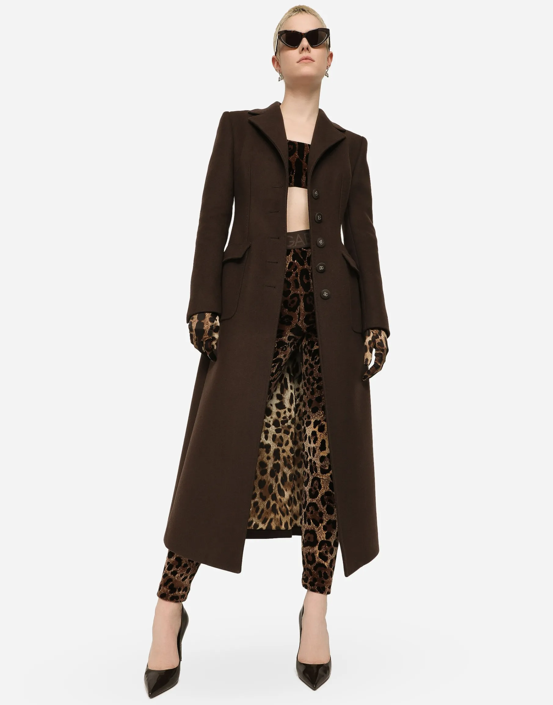 Chenille leggings with jacquard leopard design
