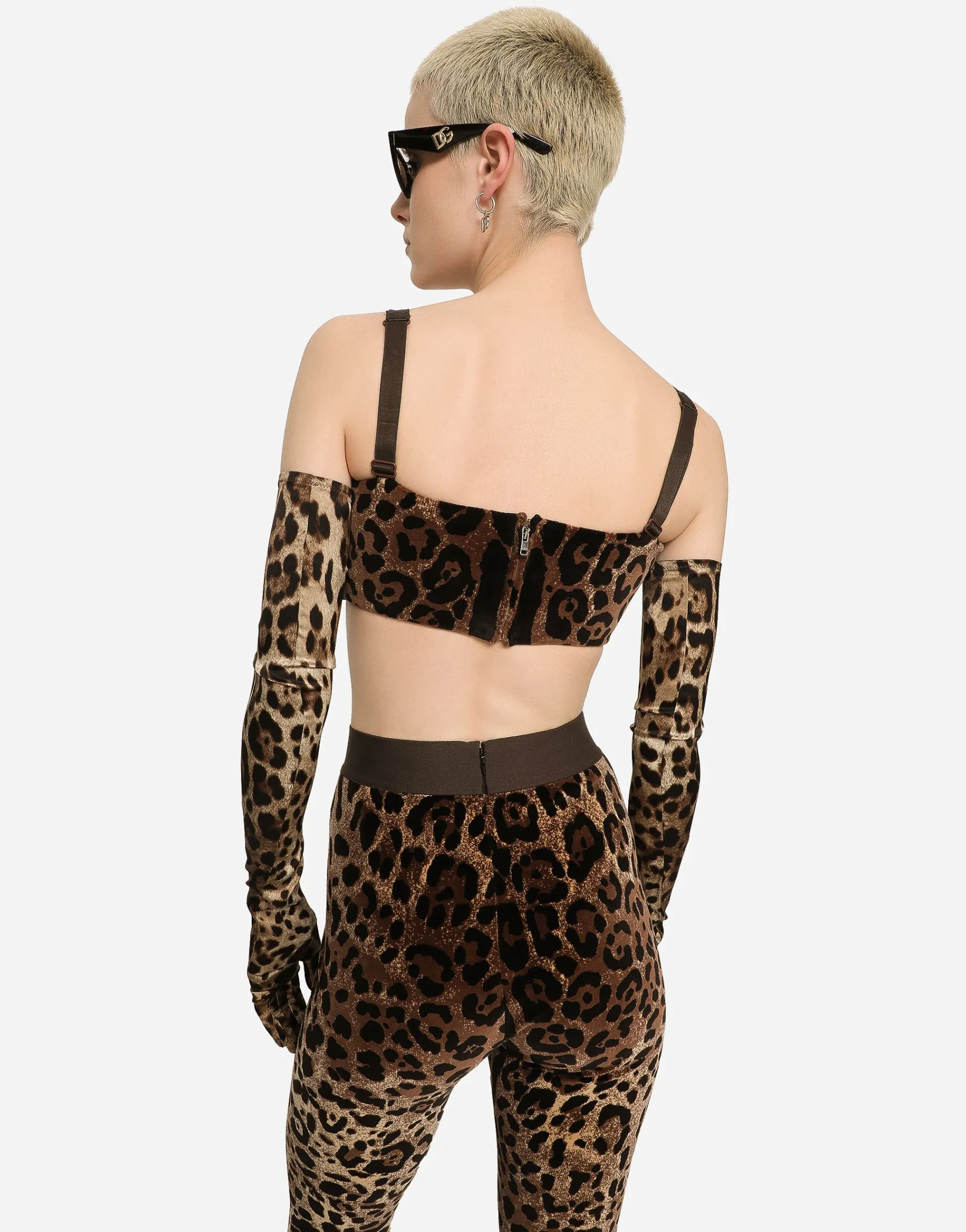 Chenille leggings with jacquard leopard design