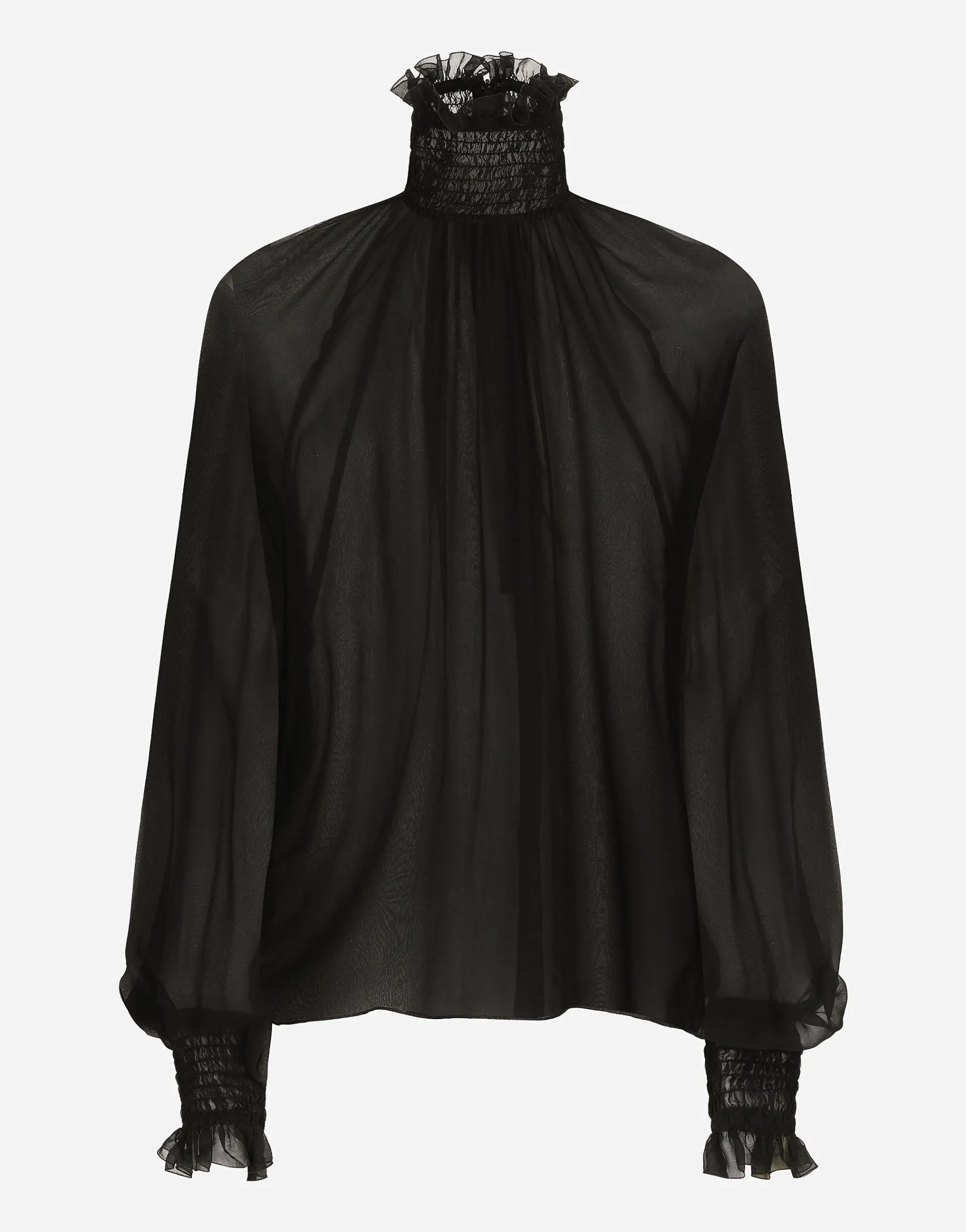 Chiffon blouse with smock-stitch detailing