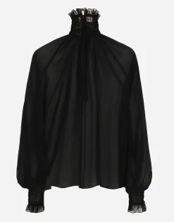 Chiffon blouse with smock-stitch detailing