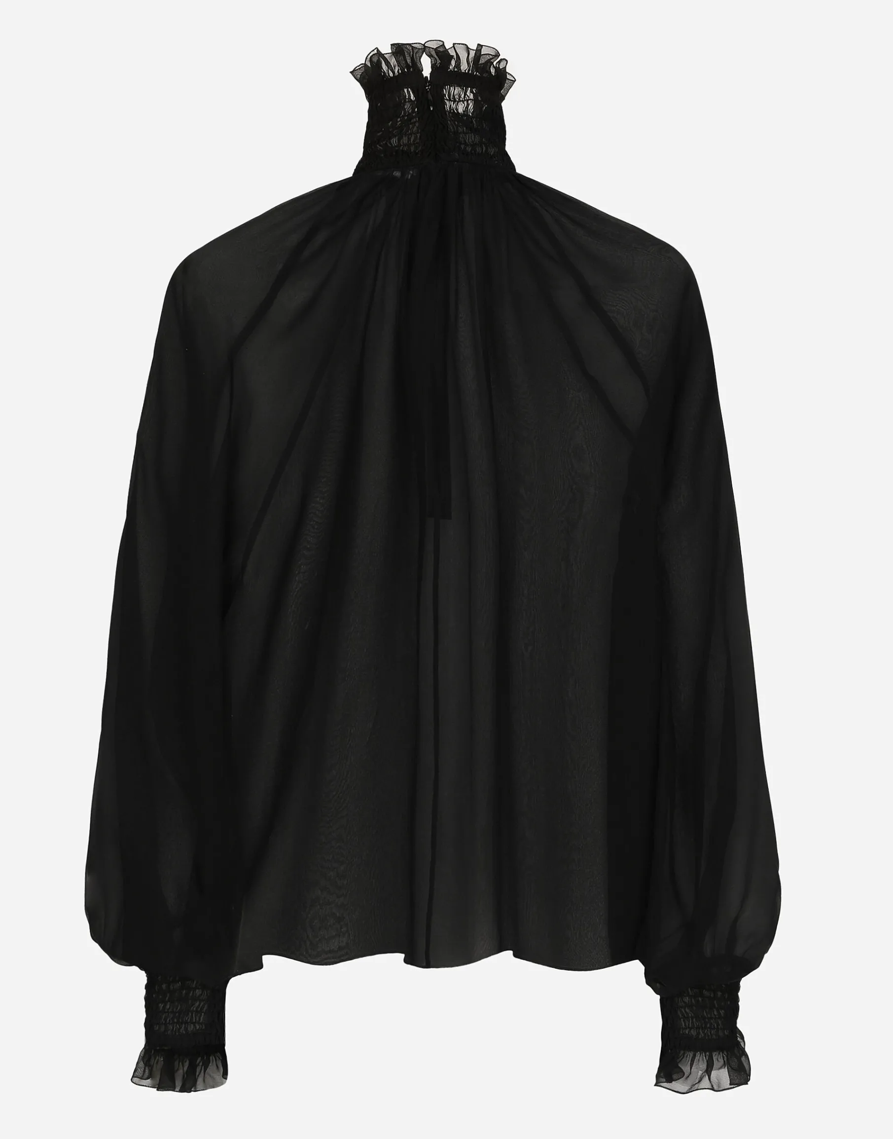 Chiffon blouse with smock-stitch detailing