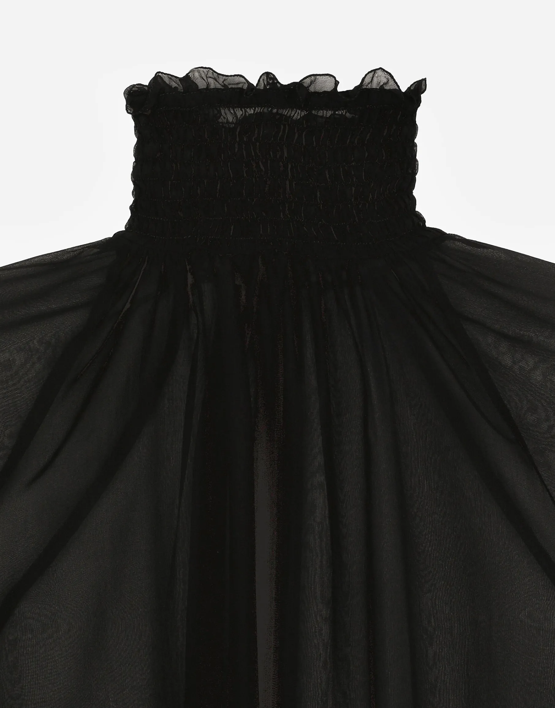 Chiffon blouse with smock-stitch detailing