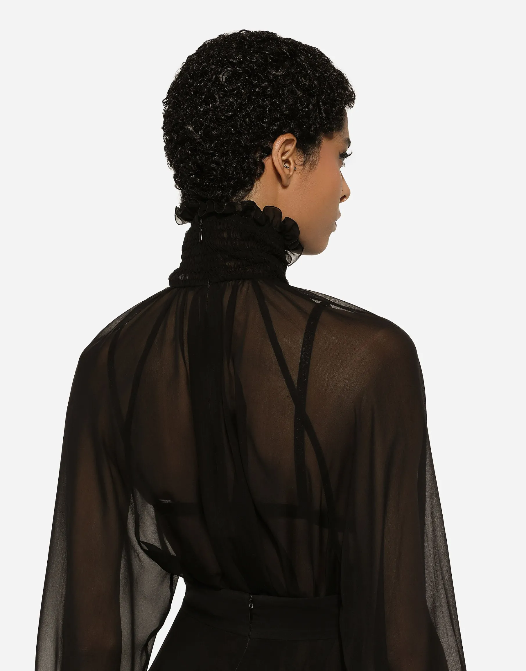 Chiffon blouse with smock-stitch detailing