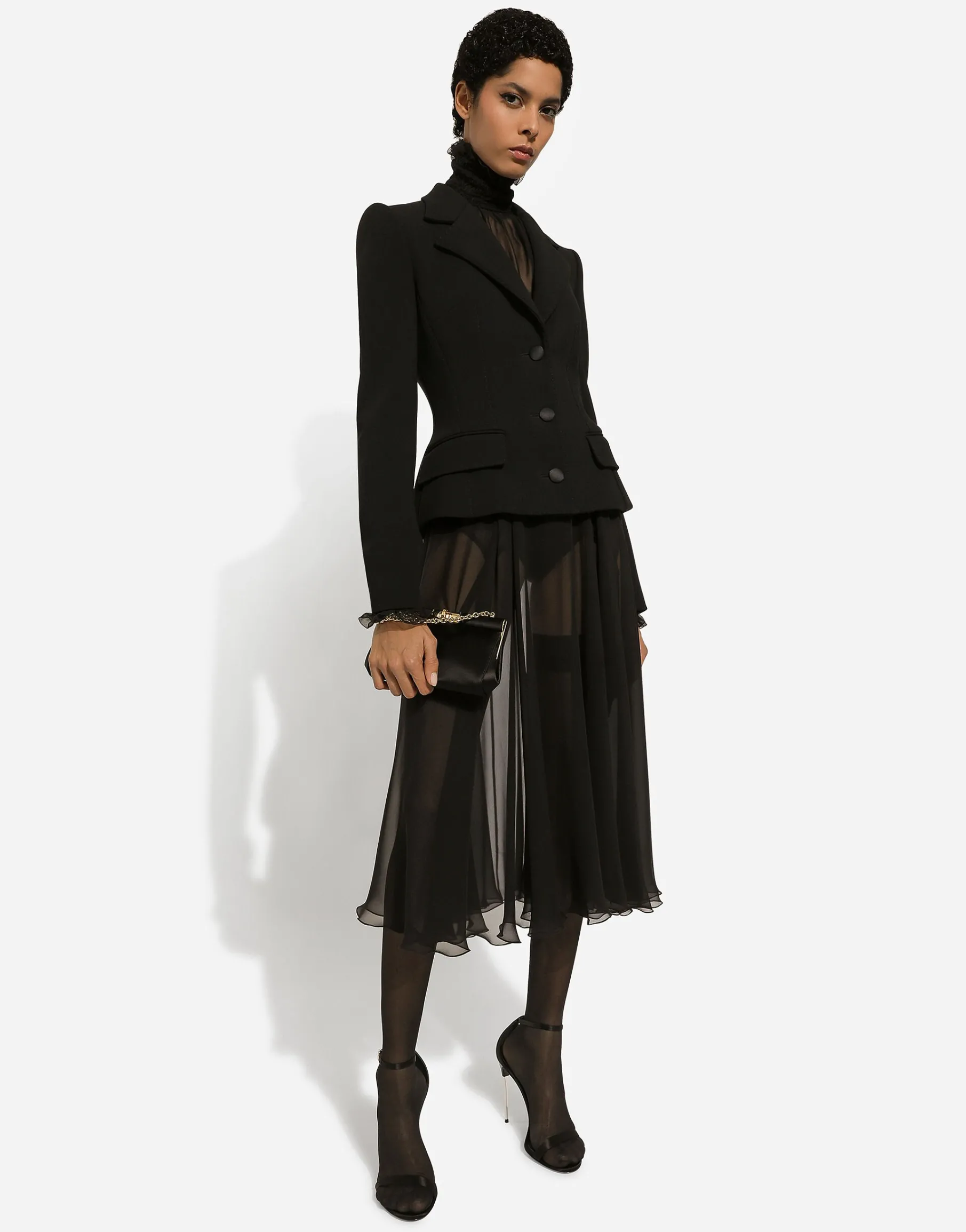 Chiffon blouse with smock-stitch detailing
