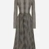 Chiffon calf-length circle skirt with glen plaid print