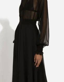 Chiffon calf-length circle skirt