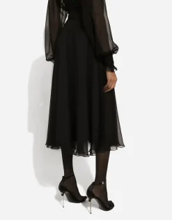 Chiffon calf-length circle skirt