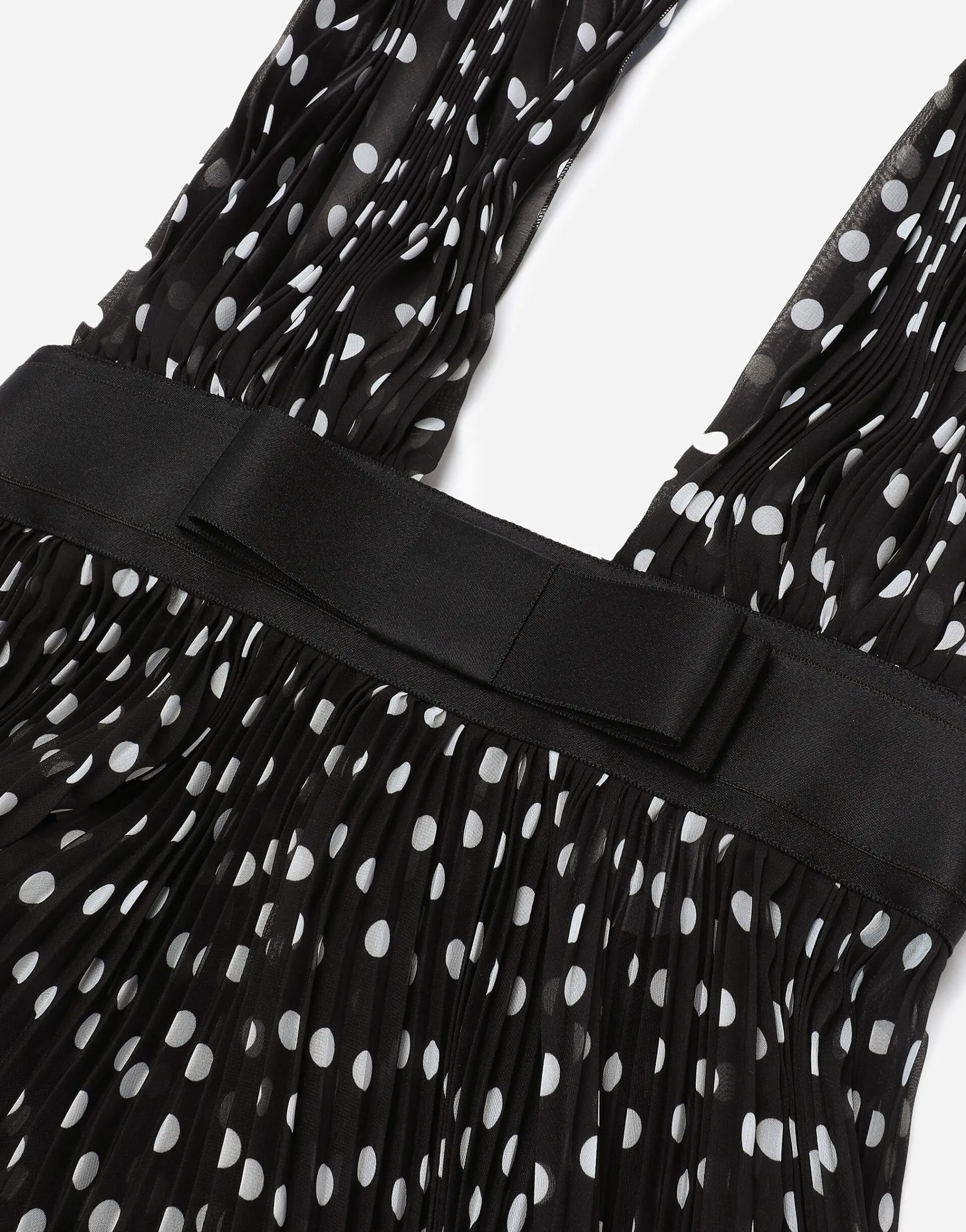 Chiffon calf-length dress with plunging neckline and polka-dot print