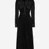 Chiffon calf-length shirt dress with satin details