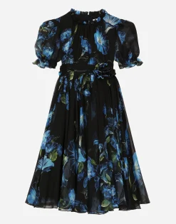 Chiffon dress with bluebell print