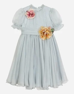 Chiffon dress with 3D flowers