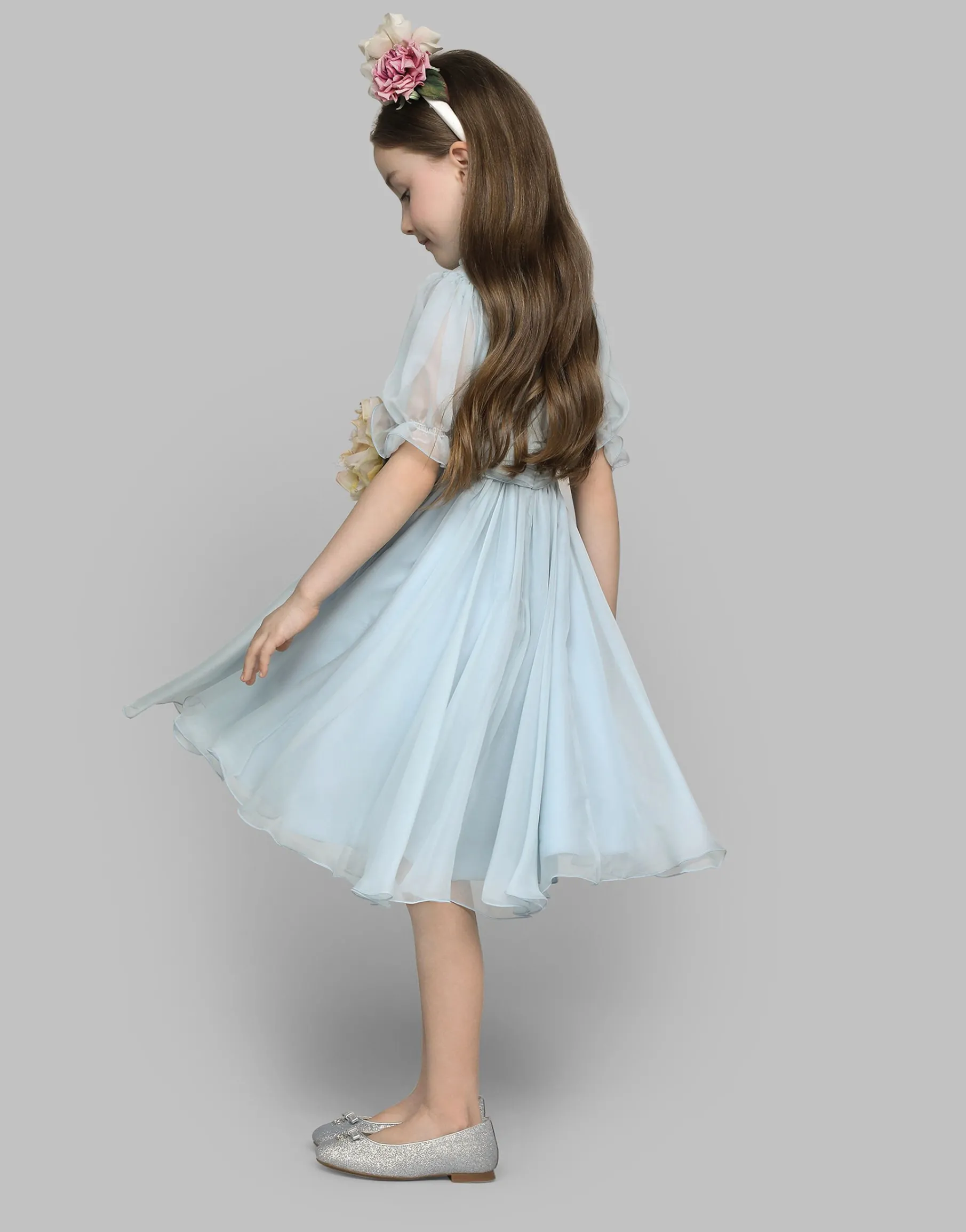 Chiffon dress with 3D flowers
