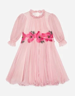 Chiffon dress with embroidered flowers